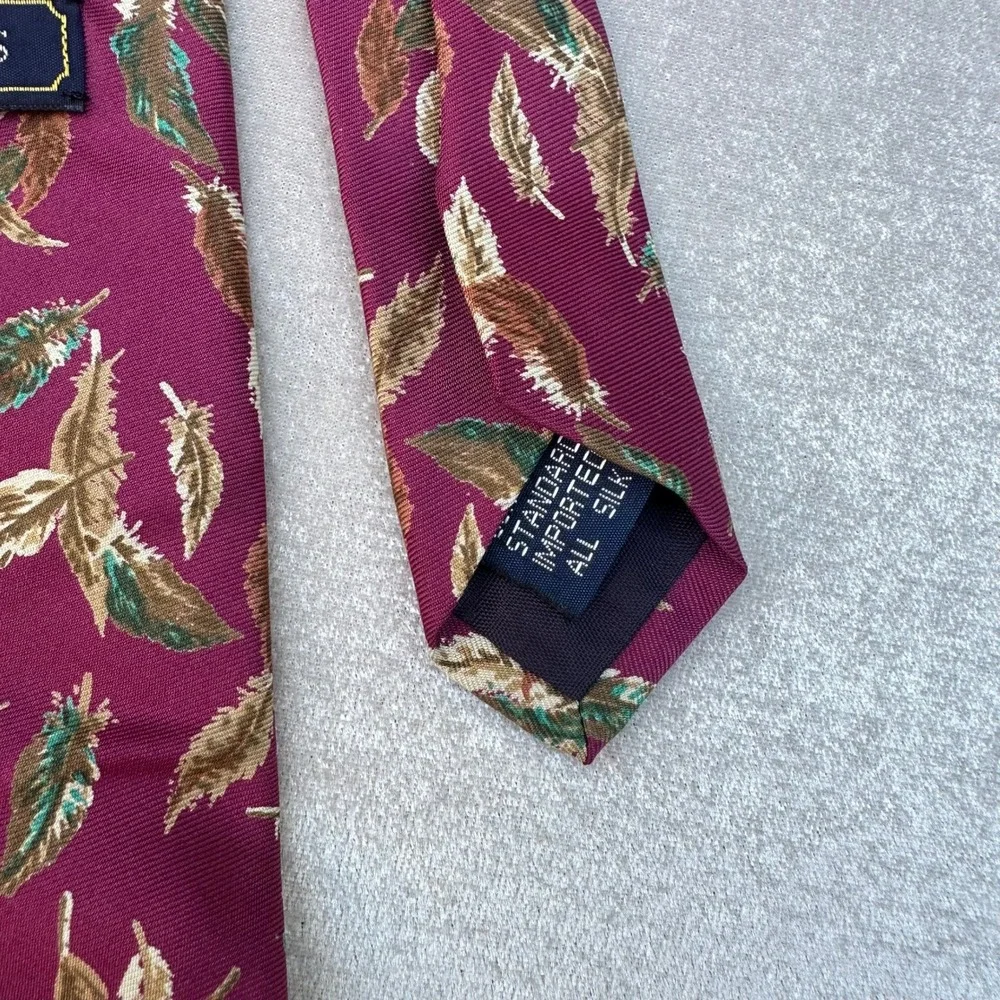 D Dann's Mens Silk Tie Wine Purple Burgundy Leaf Pattern 55